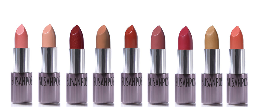 The 9 different shades of ColorEssential Lipstick by Susan Posnick Cosmetics